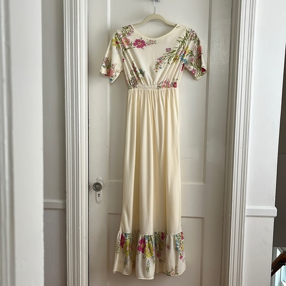 Vintage 70s Sheer Floral Maxi Full Length Boho Dress Nightgown Flower Child - Picture 3 of 13